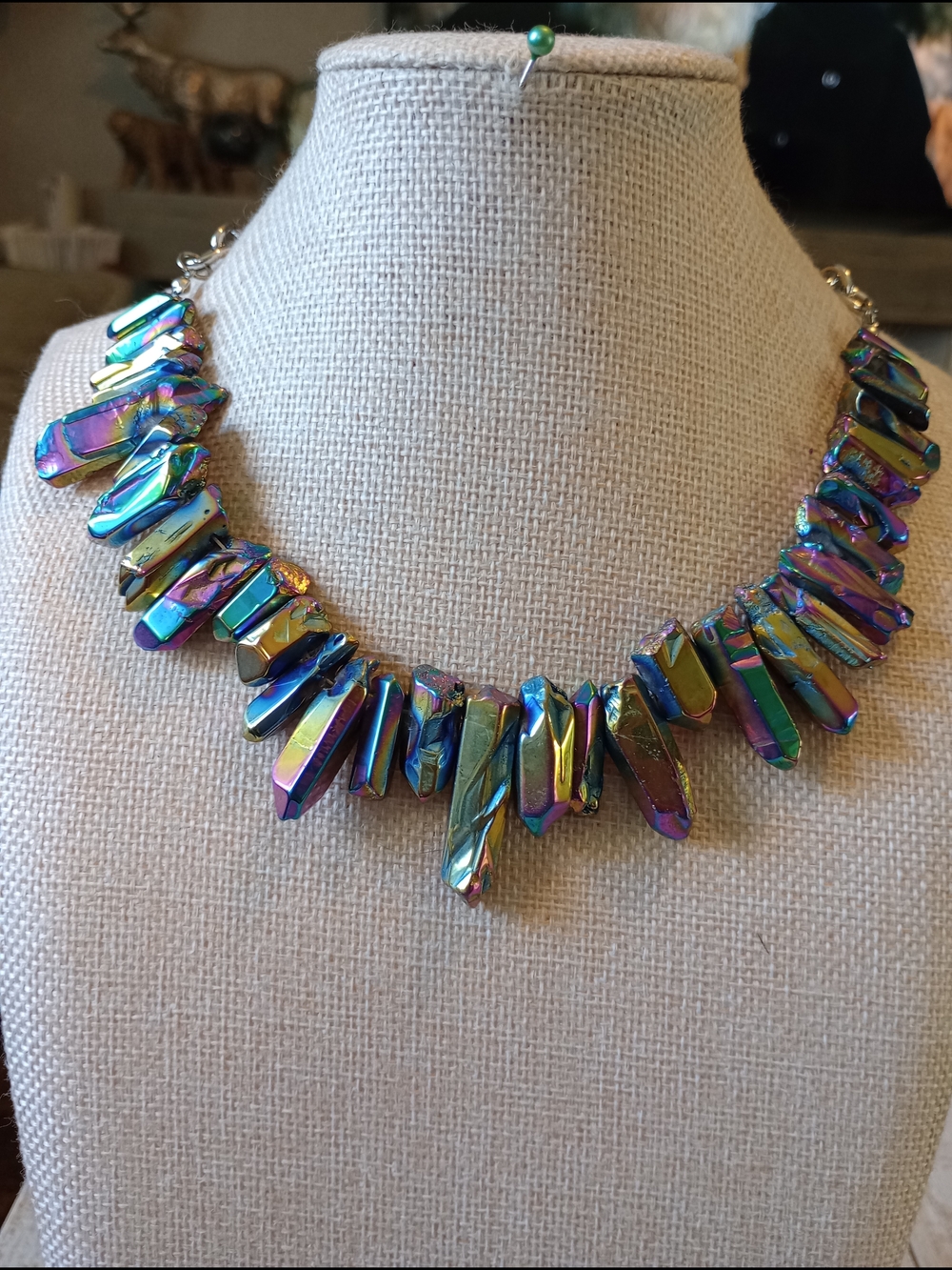 Vintage Zi-Iridescent Aura Crystal Spike Necklace - Multicolor